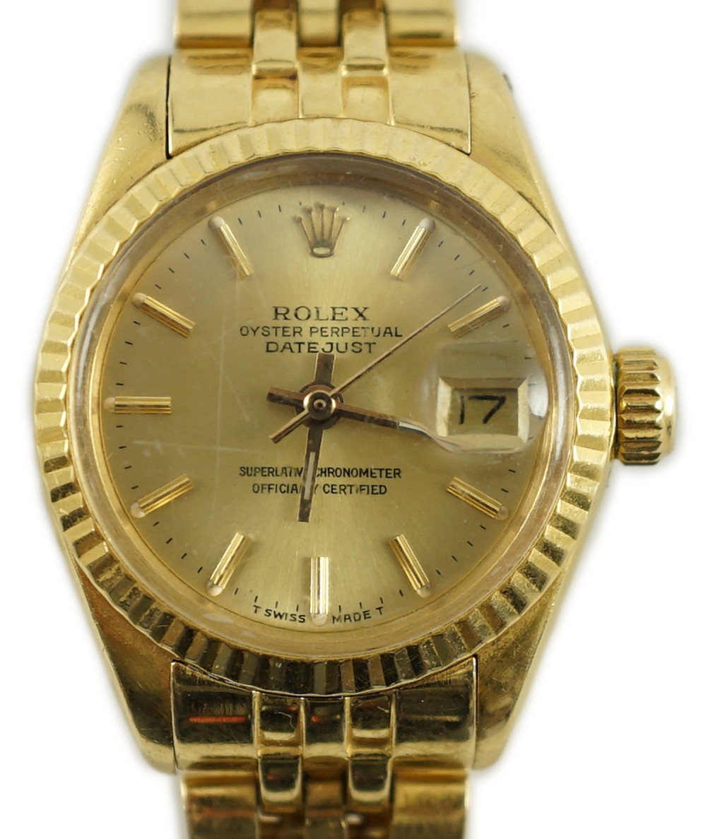 A lady's early 1980's 18ct gold Rolex Oyster Perpetual Datejust wrist watch, on 18ct gold Rolex bracelet